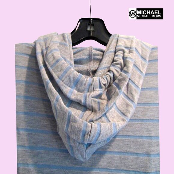 MICHAEL Michael Kors NEW Skater CHAMBRAY BLUE Stripe Drawstring Hoodie L - Picture 10 of 12
